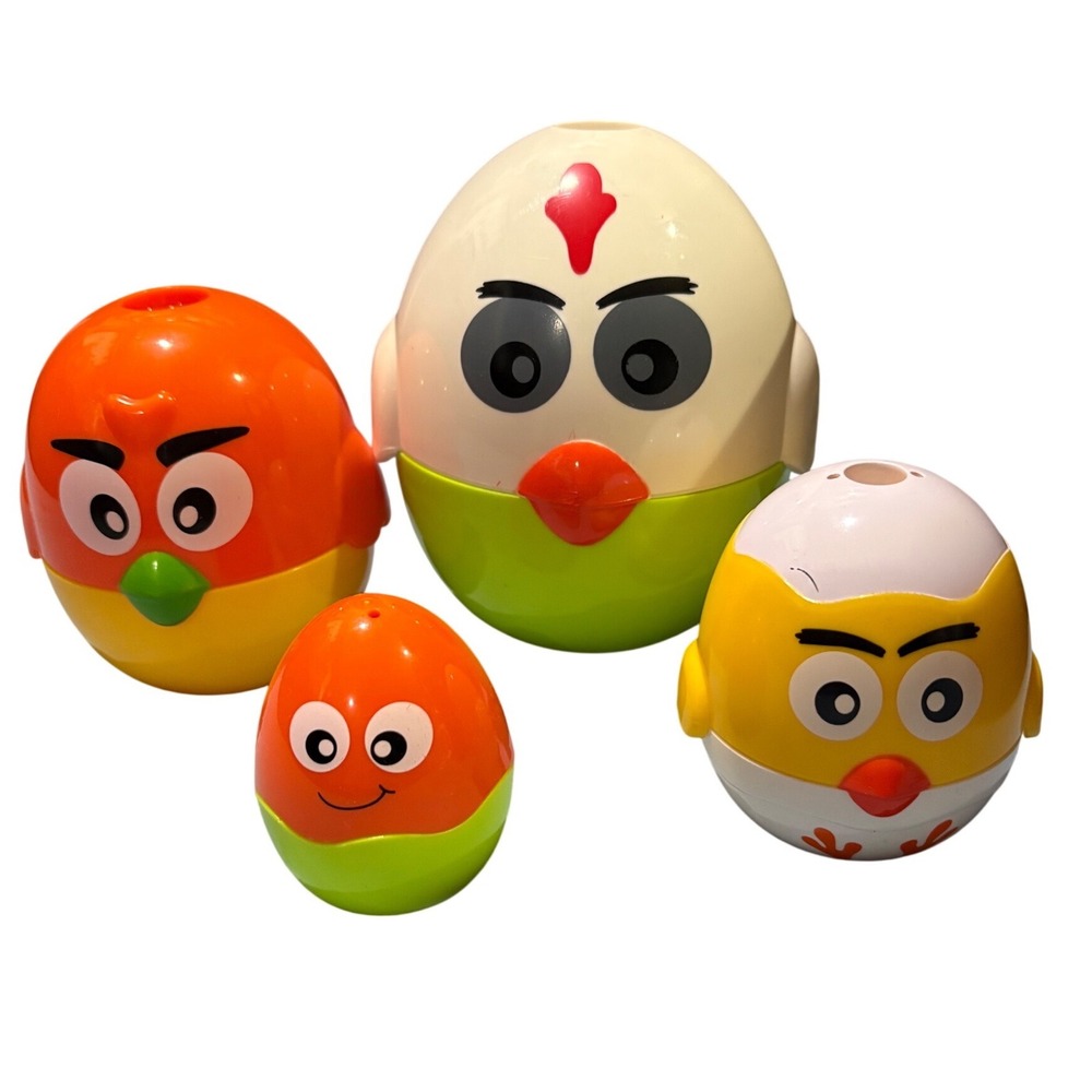 Nesting Bird Egg Toy Set Coin Bank 4 Piece Plastic Matryoshka Style Multicolor